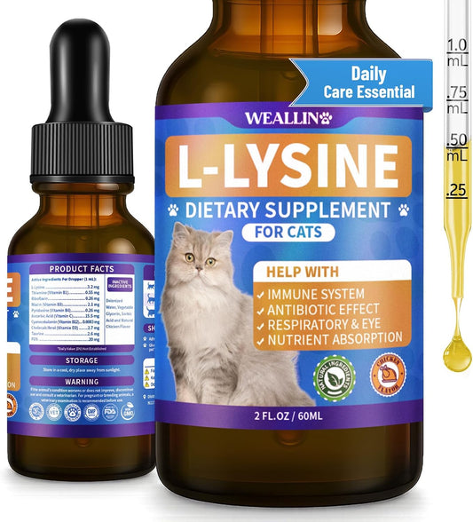WEALLIN L-lysine Supplement for Cats, Immune Support for Cats, Support for Feline Respiratory, Sneezing, Runny Nose, Eye Function, Helps Strengthen Natural Defenses, Chicken Flavor (1PC)