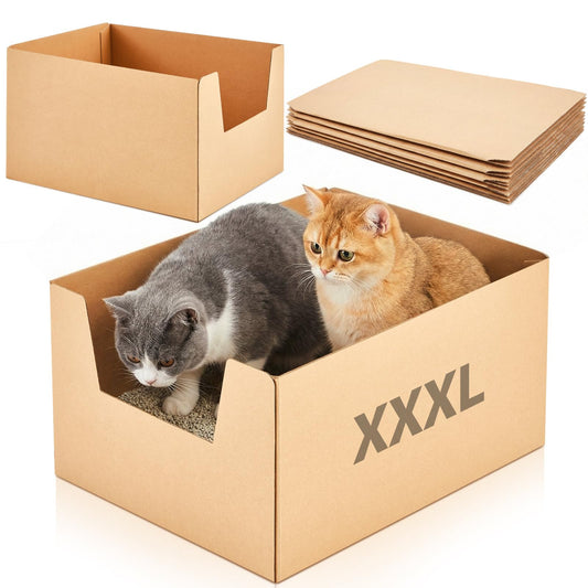 Lounsweer 2 Pack XXL Extra Large Disposable Cat Litter Box, 19 x 15 x 11.75 in Deep High-Sided, Self-Adhesive Leakproof Recyclable Cardboard Litter Box for Large Cats Moving Travel Short-Term Use