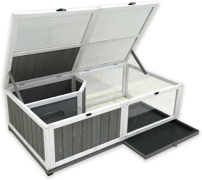 Tortoise Habitat Indoor Wooden Tortoise House, Turtle Enclosure Outdoor Reptile Cage with Removable Bottom,Openable Roof