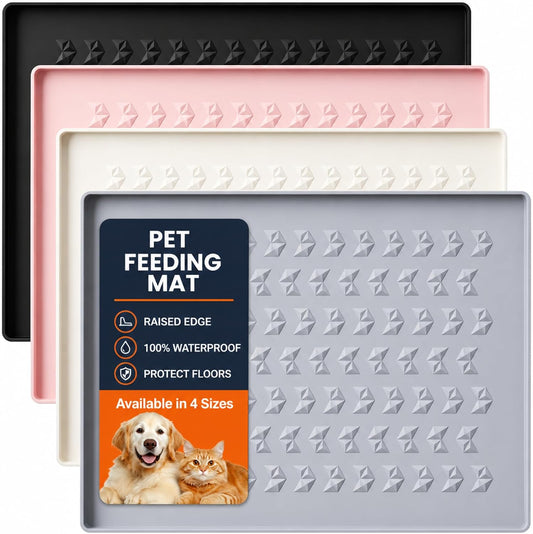 CHARMROSE Silicone Pet Feeding Mat - 100% Waterproof Dog & Cat Bowl Pad with Raised Edges - Protects Floors from Messy Eaters & Spills - Anti-Slip, 100% PET-Safe, Dishwasher Safe (Grey 18.5"x11.5")