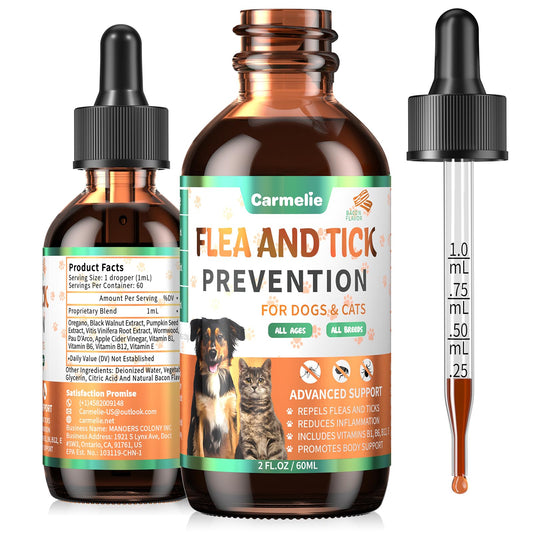 Oral Flea and Tick Support for Dogs and Cats, Natural Dog Flea and Tick Defense, Cat Flea Drops Supplements with Vitamin for Pets - All Breeds and Ages - Bacon