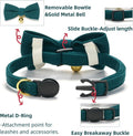 Ewinoom 2 Pack Soft Corduroy Cat Collars with Bow Tie & Bell, Adjustable Breakaway Cotton Kitty Bowtie Collar for Girl Boy Kitten (Orange & Green)