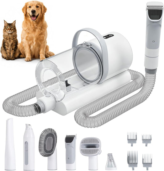 ZKSCOOL Dog Grooming Kit & Dog Grooming Vacuum with Suction, 6 in 1 Pet Grooming Vacuum for Shedding, Low Noise Dog Hair Vacuum with 1.5L Cup, Electric Dog Clippers for Grooming Thick Hair Cats & Dogs