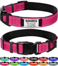 Joytale Personalized Dog Collars with Engraved Name Plate, Silent No Jingle Custom Nylon Collar with Fixed ID Tag, Reflective Soft Neoprene Padded Breathable for for Large Dogs, Hotpink