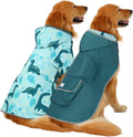 HDE 2-in-1 Reversible Dog Raincoat Hooded Poncho Rain Jacket Teal Dino XL