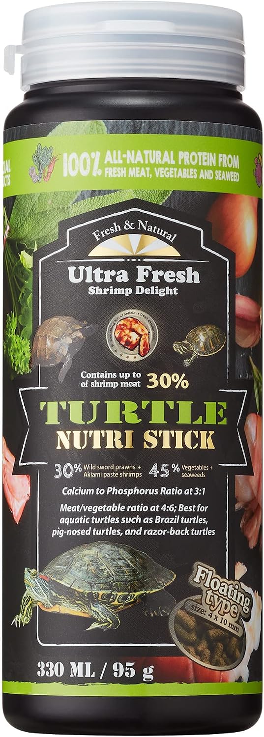 Ultra Fresh - Turtle Nutri Stick, Wild Sword Prawn, Calcium & Vitamin D Enriched Aquatic Turtle Food with Probiotics for
