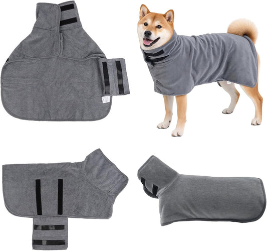 Dog Bathrobe Super Absorbent Pet Drying Towel Robe with Adjustable Strap