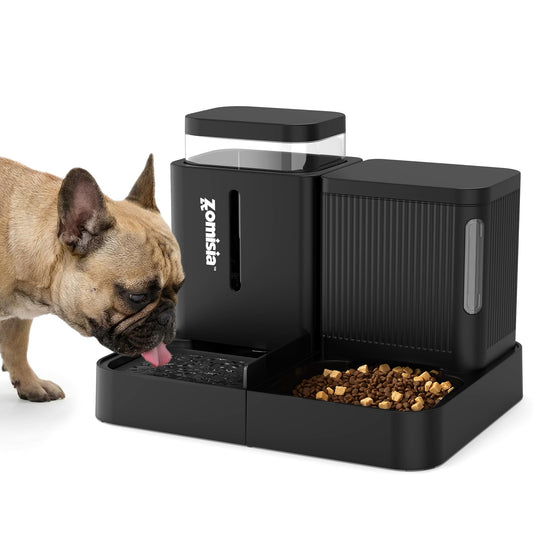 ZOMISIA Gravity Dog Food and Water Dispenser, 2 in 1 Automatic Dog Feeder with 180 Degree Rotatable, 2 Pack Large Capacity Self Feeding for Small Dogs Puppy, Black, 1.6GALx2