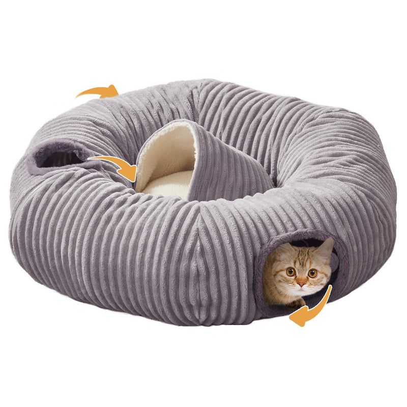 Cat Tunnel Bed for Indoor Cats,Cat Donut Tunnel Toy with Washable Circle Cushion,Blackout Tent, Multifunctional Playground Toys Hideplace for Kitty, Puppy, Rabbit,Ferret