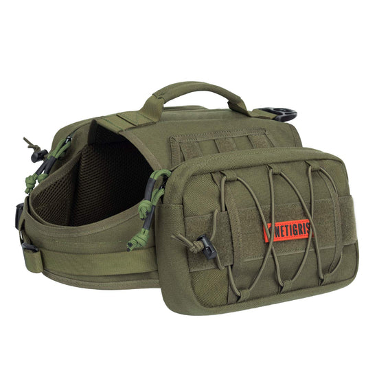 ONETIGRIS Dog Backpack for Medium & Large Dogs, Nylon Backpack for Dogs Tactical Pet Backpack with Side Pockets for Hiking Walking Training Running (Green, Large)