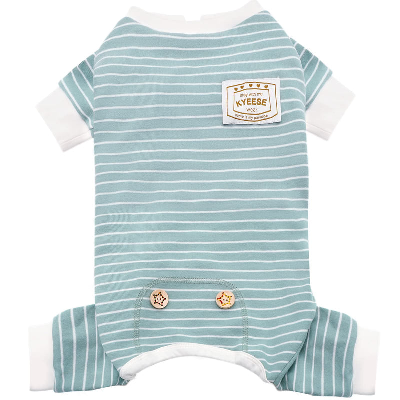 KYEESE Dog Pajamas Stretchable 4 Legs Doggie Jammies Striped Jumpsuit Lightweight Onesie Puppy Pajamas Cozy Outfit Comfortable Dog Clothes Hair Shedding Cover Pet Sleepwear, Green Striped, Medium