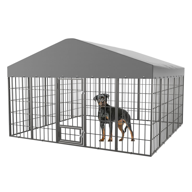 RTDTD 10X10X6.25 FT Large Outdoor Dog Kennel,Dogs Run Enclosure with Feeding Door,Heavy Duty Outdoor Dog Crate with Double Lock & UV-Resistant Waterproof Roof
