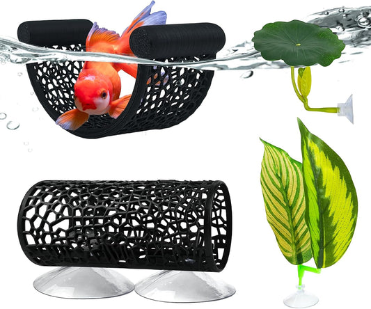 4Pack Betta Hammock Set、 Fish Tank Decor、 Fish Hammock & Hide Tunnel Betta Leaf Pad for Aquarium Decoration, Resting, Hi