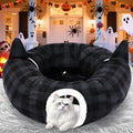 Halloween Cat Tunnel,33.8”Cat Beds Cave for Indoor Cats with Hanging Ball