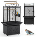 AVAWING 70-Inch Bird Cage with Play Top & Storage Cabinet, Tall Big Bird Flight Cage with Pull-Out Tray, Feeders, Cover, Stand, Rope, Metal Bird Aviary for Macaw Parakeet Cockatiel Budgie, Black