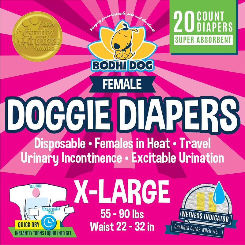 Bodhi Dog Disposable Female Dog Diapers - Super Absorbent Dog Diapers for Female Heat Cycle - Adjustable Fit Pee Wraps f