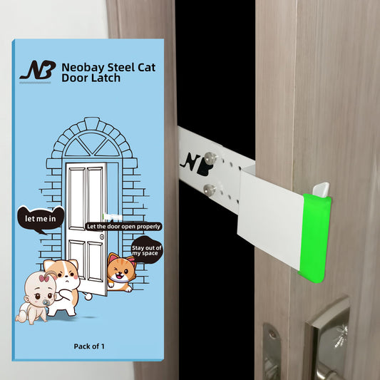 Neobay Steel Cat Door Latch, Door Prop for Cats Keep Dogs Out of Cat Feeding Station & Litter Box, Cat Door Stopper with Silicone Anti-Collision Pad, Alternative to Interior Pet Door, White