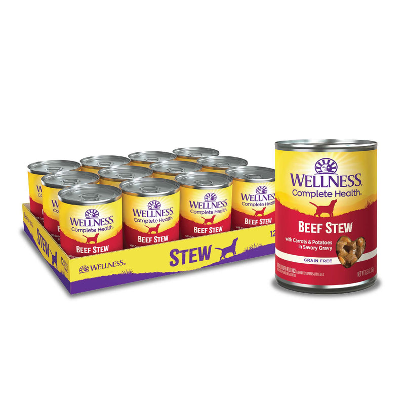 Wellness Complete Health Stew Adult Canned Wet Dog Food, Grain Free, Natural, Beef Recipe, 12.5 oz, Pack of 12 Cans