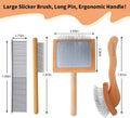 Werduoland Ergonomic Slicker Brush for Long-Haired Dogs - Wooden Handle, Long Pins for Grooming Goldendoodles