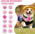12 Pcs Pink Dog Collar Flowers Cat Collar Flower Attachment Detachable Embellishment with Elastic Rubber Band Soft Chiffon Dog Bow Tie Charms Flower for Female Dogs Wedding Birthday Parties