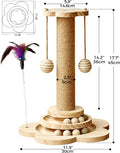 KHALOR Cat Scratching Post for Kittens, 4 in 1 Wooden Cat Scratcher Toy, 17.7" Tall Scratch Post with 2 Level Cat Track Balls, Interactive Feather Toy and 2 Sisal Hanging Balls for Indoor Kittens