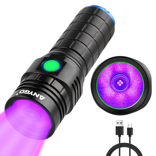 ANYGO 395nm Black Light Flashlight with Filter, High Power Rechargeable UV Flashlight, Bright Black Light for Pet Urine Detection, Bed Bug Detector, Outdoor Jade Exploration & Jade Identification