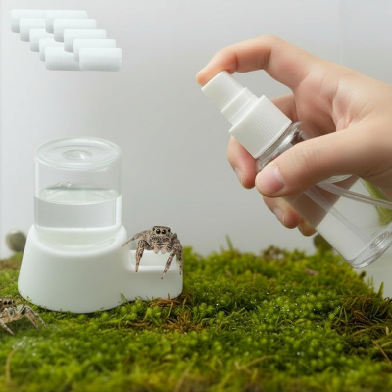 Jumping Spider Water Dispenser Enclosure Accessories, Mini Water Dispenser and Mist Bottle with 10 Replace Cotton Cores,