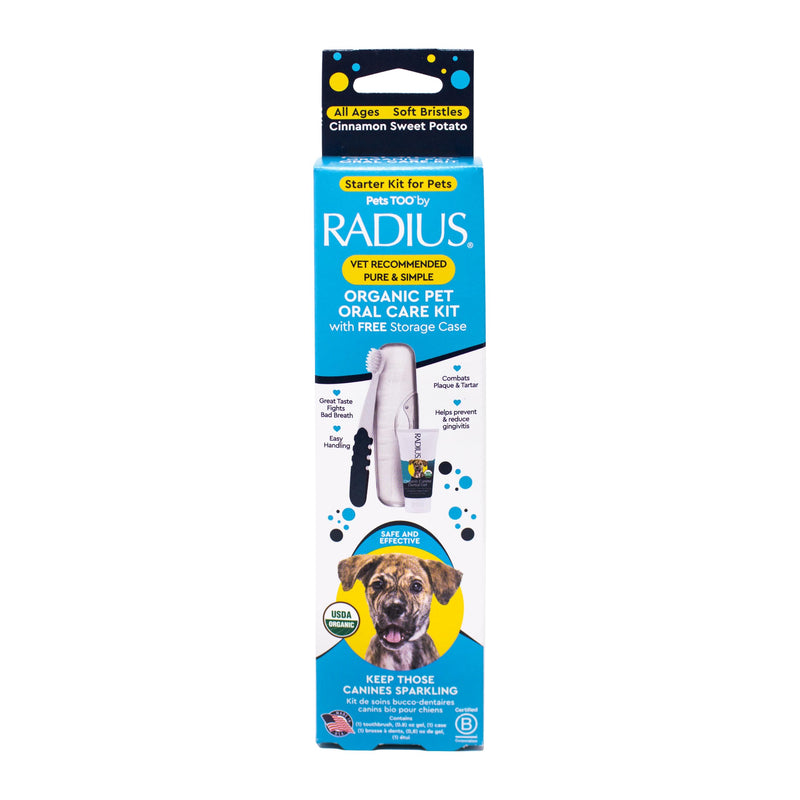Radius USDA Organic Dental Solutions All Ages Dog Dental Kit 1 Unit, 1 Dog Toothbrush, 1 0.8oz Toothpaste, & 1 Travel Case, Firm Bristle & Non Toxic Toothpaste for Dogs