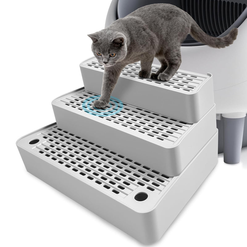 Adjustable 3 Steps Cat Litter Box Step, Litter Box Ramp with Filter Function, Non-Slip, Easy to Clean,Cat Litter Stair for Small & Elderly Cats (Light Grey)