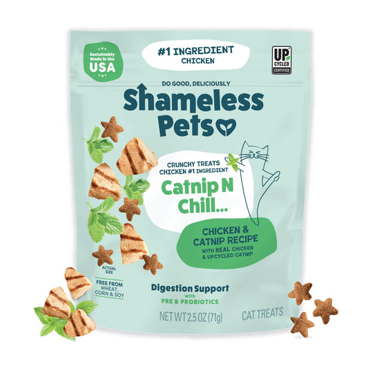 Shameless Pets Crunchy Cat Snacks & Treats – Healthy Cat Treats for Indoor Cats & Kittens with Catnip, Real Chicken & Digestive Support, Catnip N Chill (2.5 oz)