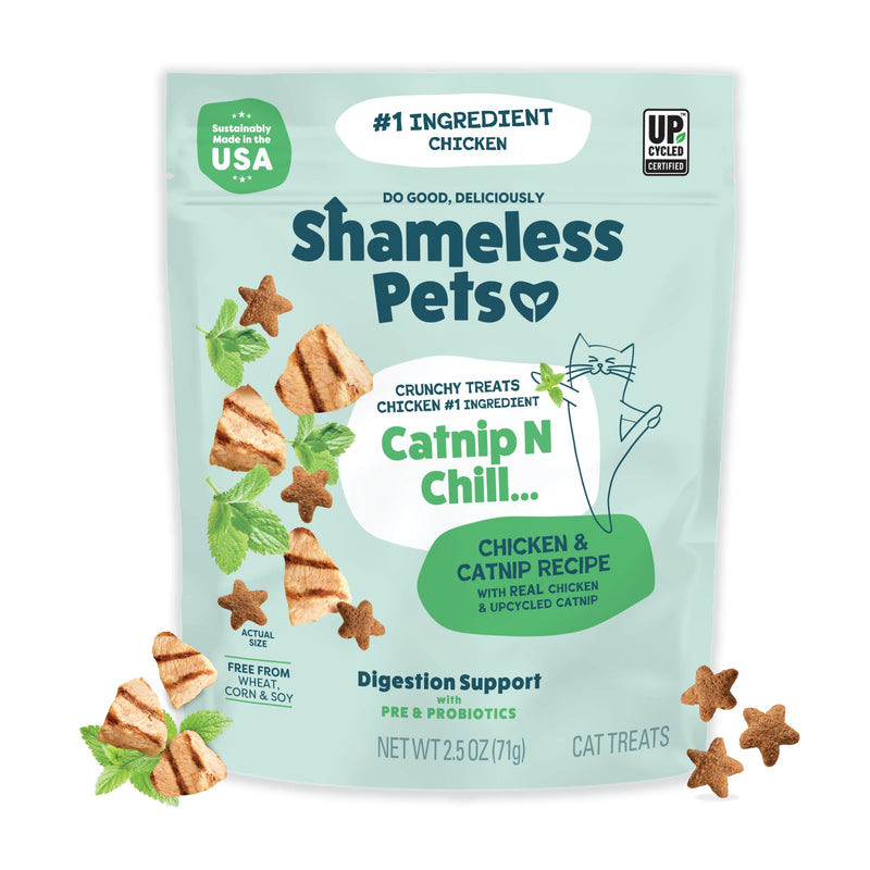 Shameless Pets Crunchy Cat Snacks & Treats – Healthy Cat Treats for Indoor Cats & Kittens with Catnip, Real Chicken & Digestive Support, Catnip N Chill (2.5 oz)