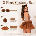 Halloween Brown Bear Costume for Women Fluffy Tutu Skirt Ear Clips Tail