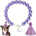 Ornaland Pearl Dog Necklace Collar for Women with Birthday Hat, 16.14 in