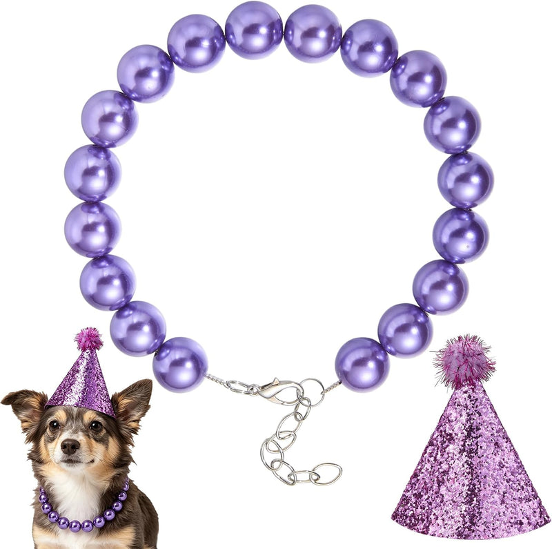 Ornaland Pearl Dog Necklace Collar for Women with Birthday Hat, 16.14 in