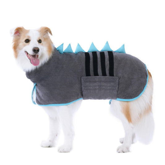 HezzLuv Super Absorbent Dog Bathrobe, Microfiber Bath Robe Towel for Fast Drying, Cozy Fit, Adjustable Belly Strap, Unique Dinosaur Design Dog Drying Coat for Bath, Rainy Walks & Cold Weather