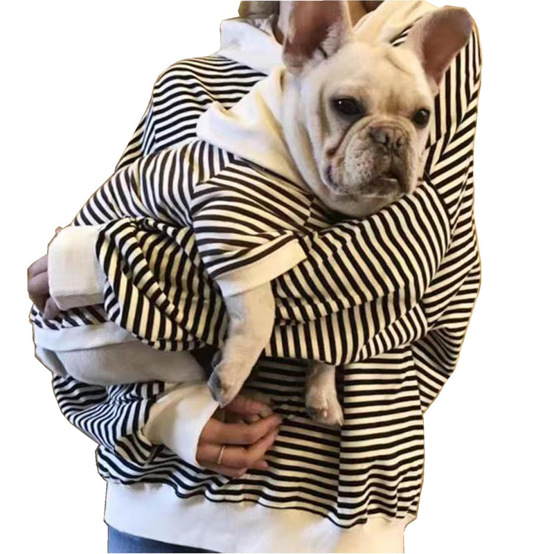 Matching Dog and Owner Clothes Separately Sold,Striped Mom Dad Dog Hoodie for Small Dogs Cats,Puppy Sweatshirt Fall Winter(Black,Owner M)