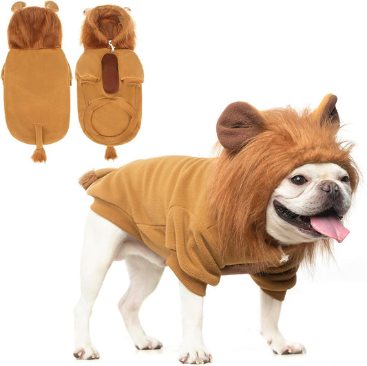 KOOLTAIL Dog Lion Mane Costume Clothes, Fleece Funny Dog Sweater Hoodie Outfits, Pet Halloween Cosplay Cold Weather Coat