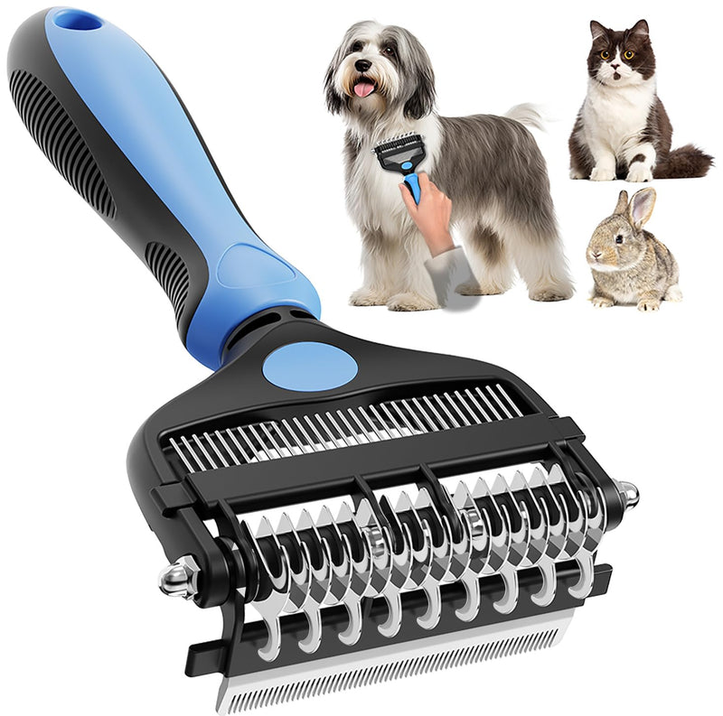 AXEFUN 3-in-1 Professional Pet Grooming Brush for Dogs & Cats – Dematting Comb, Undercoat Rake & Deshedding Tool for Long & Short Hair, Heavy Shedding & Matted Fur (Blue)
