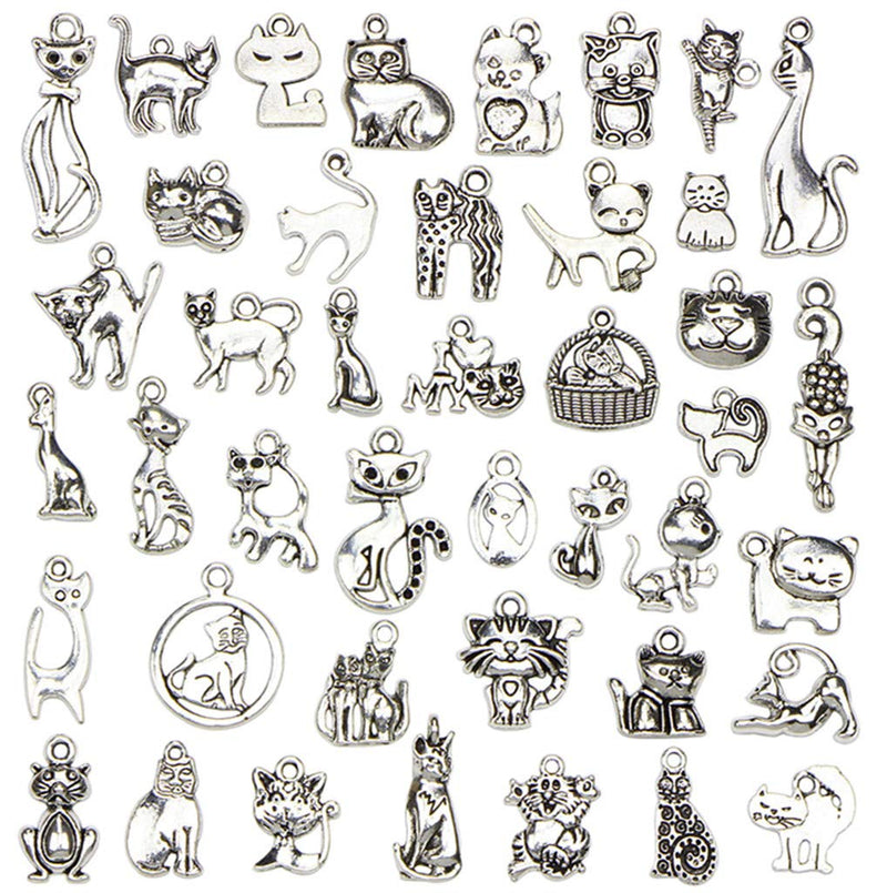 Kinteshun Assorted Cats Pet Charm Pendant for DIY Jewelry Making Accessaries(42pcs,Antique Silver)