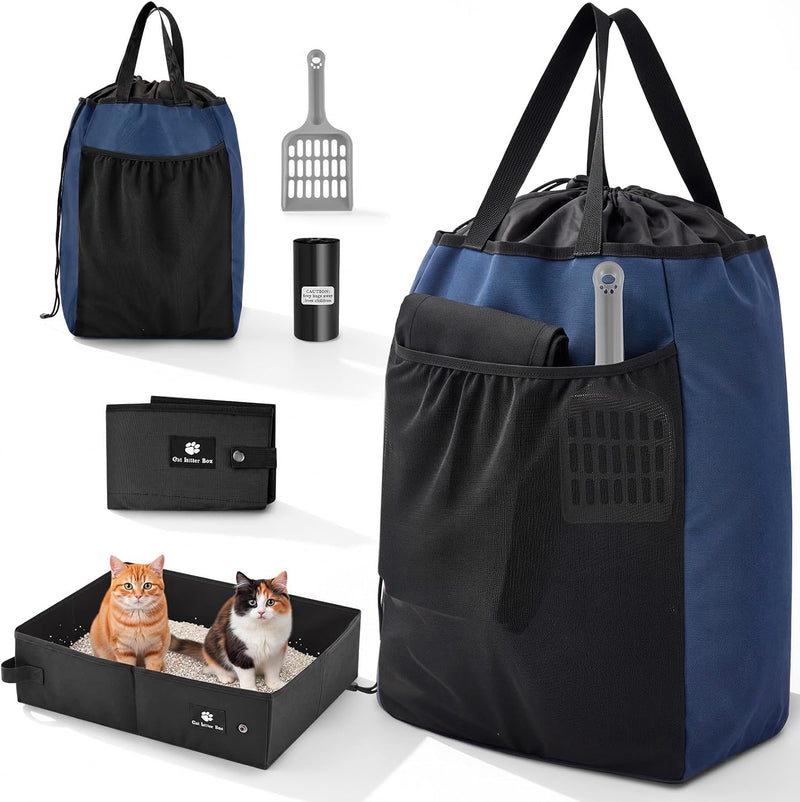 Hillban Travel Litter Box for Cats, 4 in 1 Collapsible Portable Box