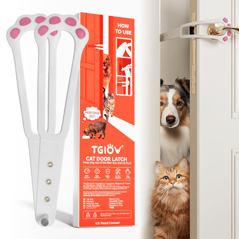 TGIOW Cat Door Latch, 2 Pcs Cat Door Stopper Pet Door Latch to Keep Dog Out of Litter Box and Food, Door Prop for Cat with 4 Adjustable Size Strap 2.2-5