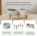 SPUNKYJUNKY Elevated Dog Bowls Ceramic, 6.1'' Dogs and Cat Food Water Bowls Raised with Non-Slip Bamboo Stand for Medium