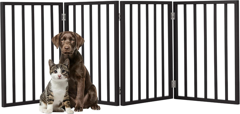 Pet Gate - 4-Panel Indoor Foldable Dog Fence for Stairs, Hallways, or Doorways - 72x24-Inch Wood Freestanding Dog Gates 