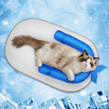 Pawfun Cat Cooling Mat with Soft U-Shaped Pillow– Breathable Calming Cooling Pad for Cats– Portable Washable Summer Cooling Cat Bed for Indoor Or Travel Use,Blue Shark