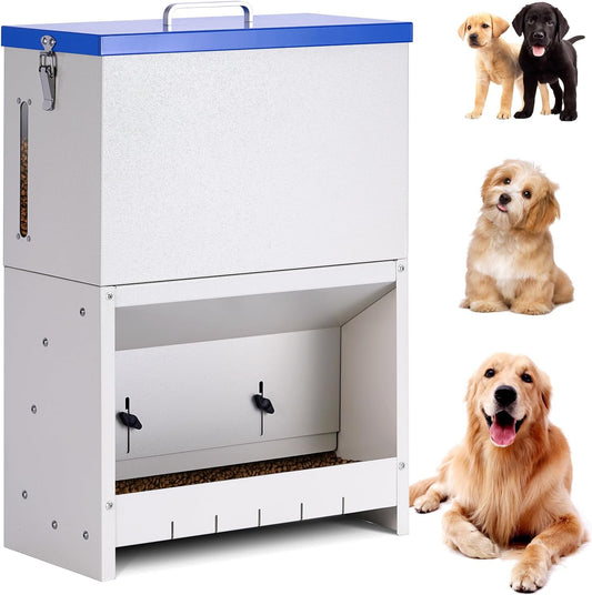 PKNYBZH Automatic Dog Feeder Large Breed, Outdoor Dog for Large Dogs, Large Capacity Automatic Gravity Dog Feeder Suitable for Small, Medium, and Large Dog Breeds (Blue)