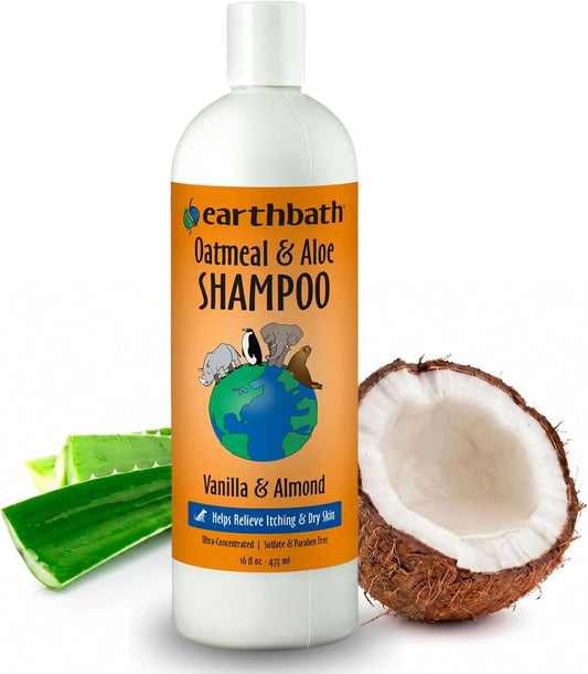 earthbath, Oatmeal & Aloe Dog Shampoo - Oatmeal Shampoo for Dogs, Itchy, Dry Skin Relief, Dog Wash, Made in USA, Cruelty Free Pet Shampoos - Vanilla & Almond, 16 Oz (1 Pack)