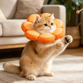 PUPTECK Cat Cone Collar Soft, Adjustable Collar Protective Recovery Alternative, Comfortable Elizabethan Flower Pet Collar Lightweight Stop Licking Neck Cone for Cats After Surgery, Orange M