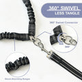 Double Dog Leash for Two Dogs 31.5" Main Leash + Adjustable Splitter, Padded Handle, D-Ring, 360° Swivel, Shock-Absorbing Bungee, Reflective Stitching, for Small Medium Large Dogs (Black)