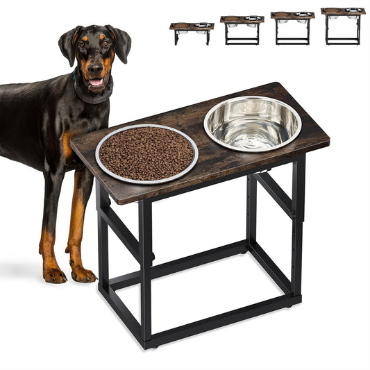 Zarler Elevated Dog Bowls for X-Large and Large Breed, 5 Adjustable Heights from 8.2'' - 17.3'', 2 Stainless Steel Bowls, 8.2'',11.8'',13.7'',15.7'',17.3'' Raised Dogs Food Bowl Stand