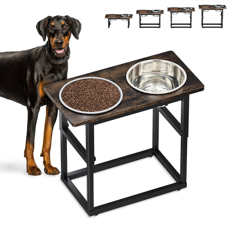 Zarler Elevated Dog Bowls for X-Large and Large Breed, 5 Adjustable Heights from 8.2'' - 17.3'', 2 Stainless Steel Bowls, 8.2'',11.8'',13.7'',15.7'',17.3'' Raised Dogs Food Bowl Stand